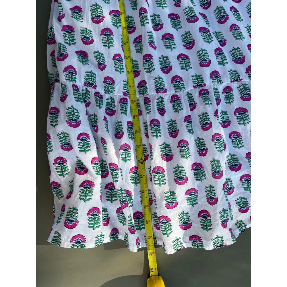 J.Crew Cotton Print Floral Ruffle Midi Dress Pink Green White Size 10